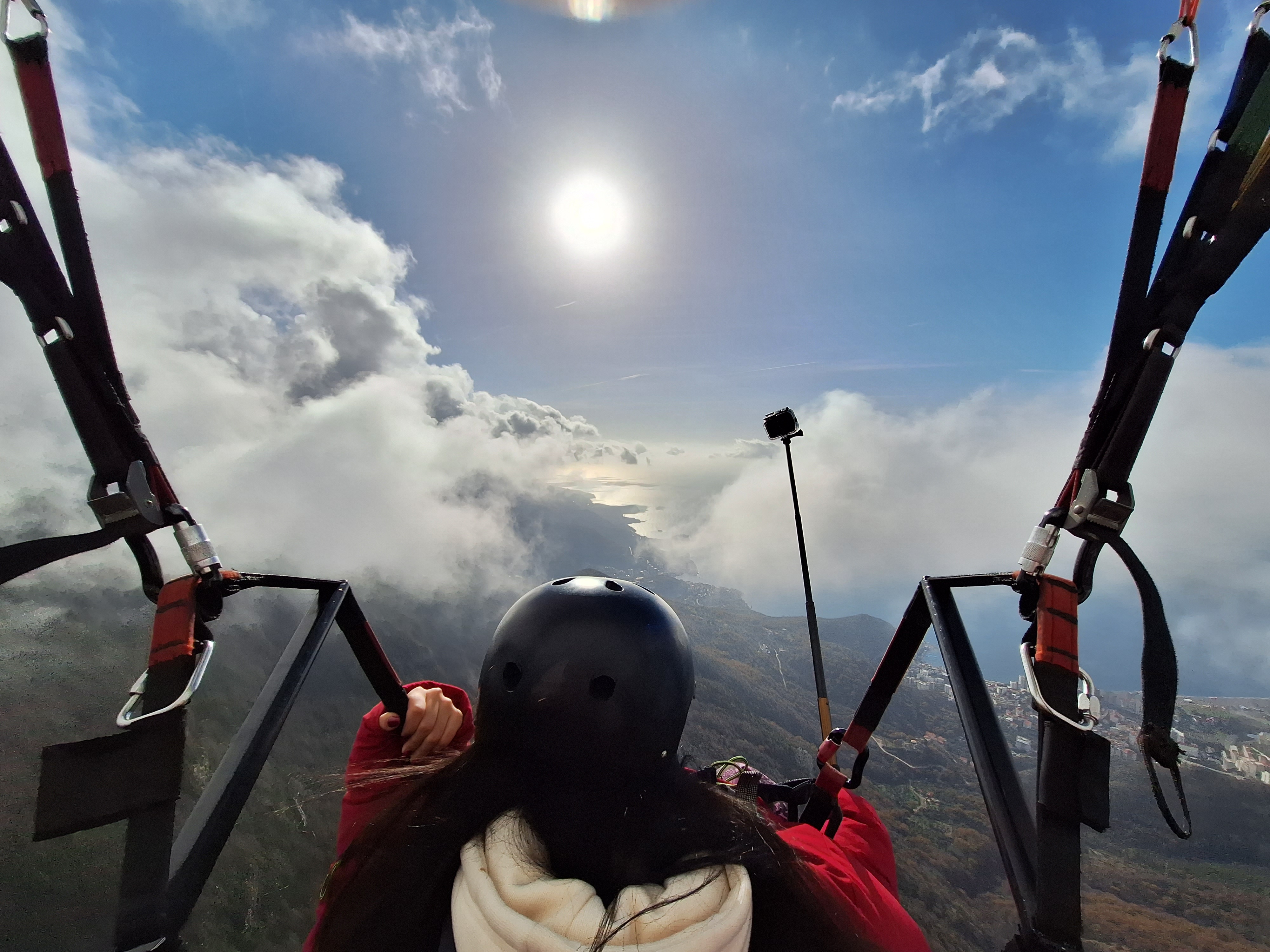Tandem paragliding flight above Budva, Montenegro