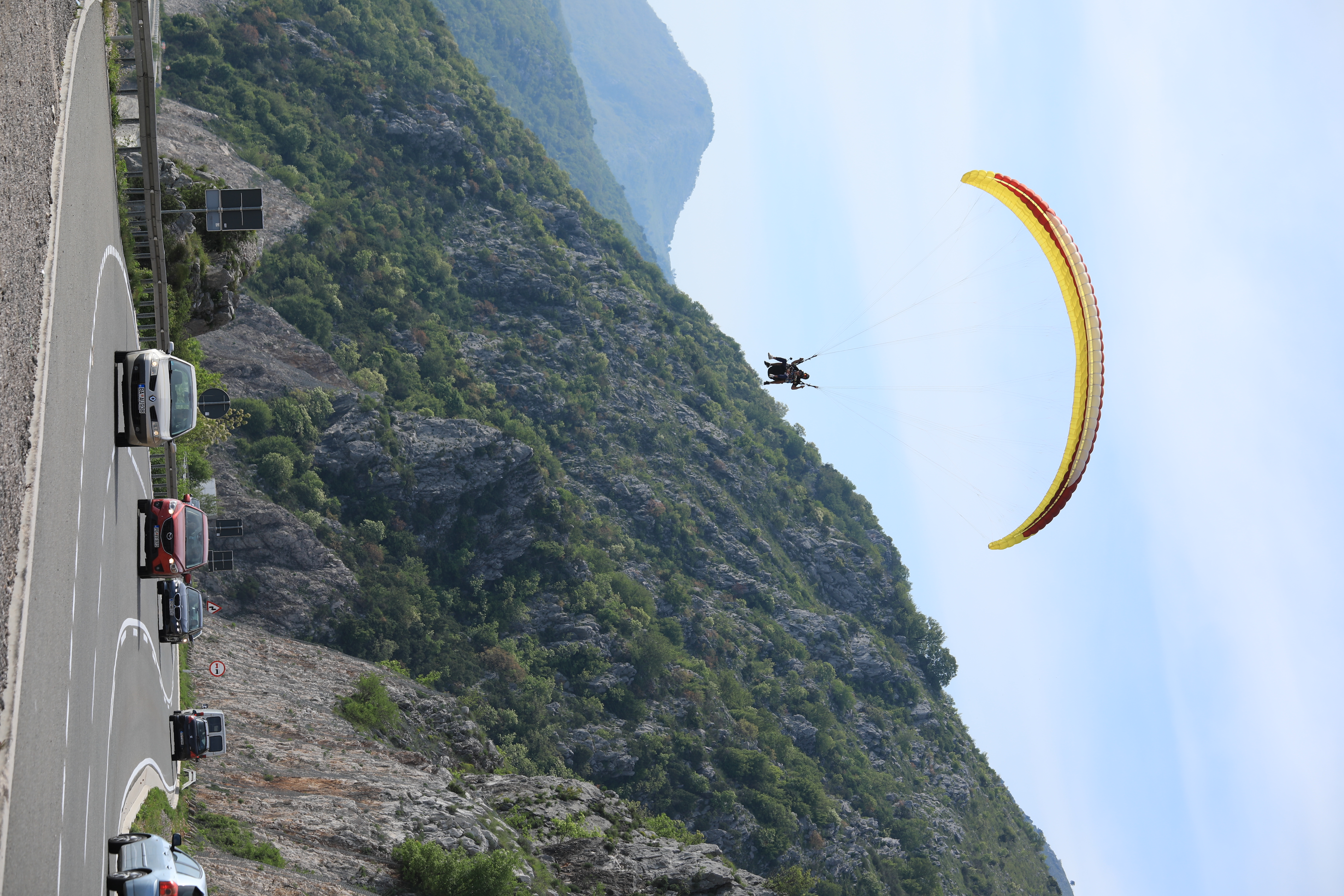 Tandem paragliding flight above Budva, Montenegro