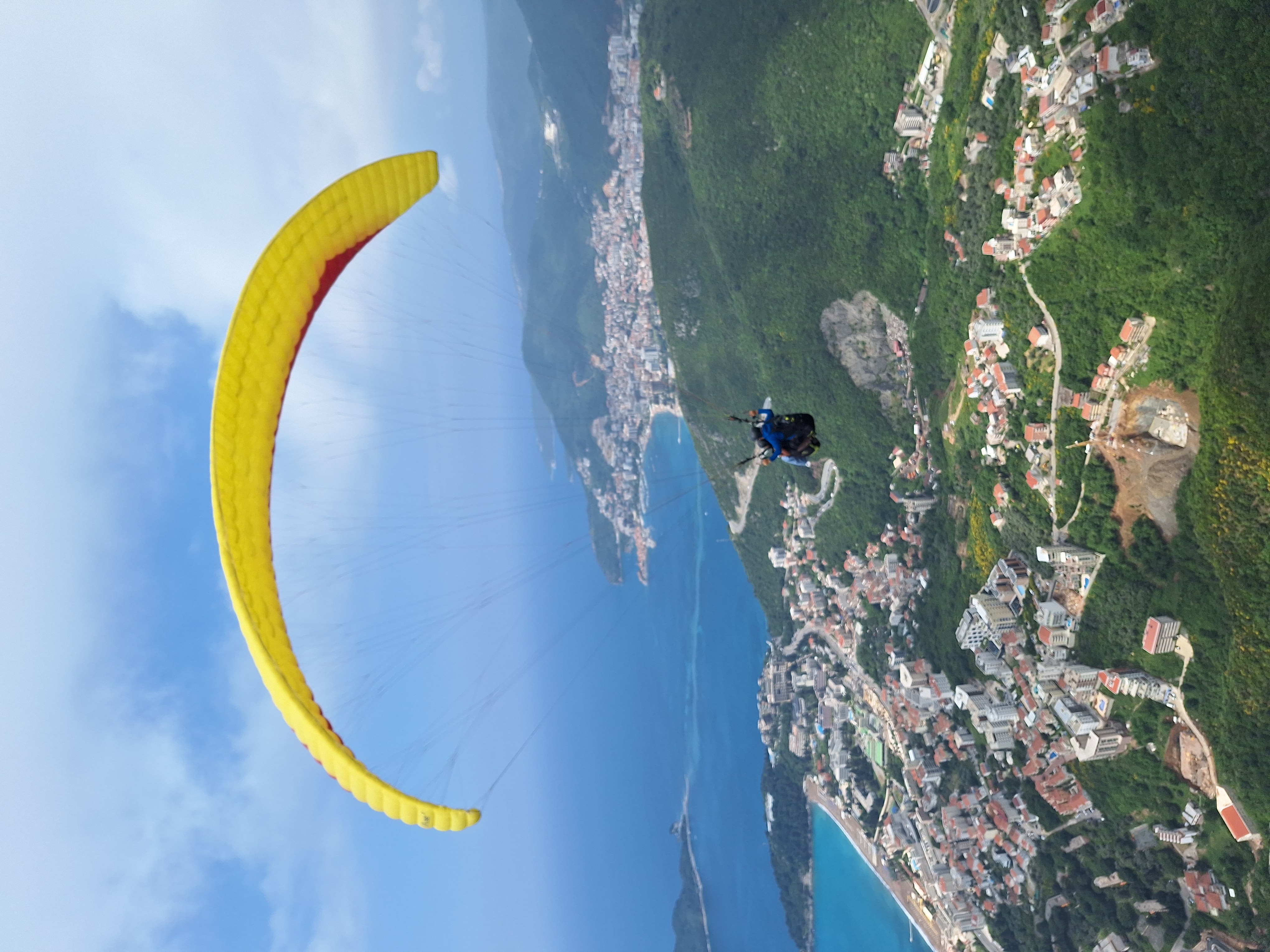 Tandem paragliding flight above Budva, Montenegro