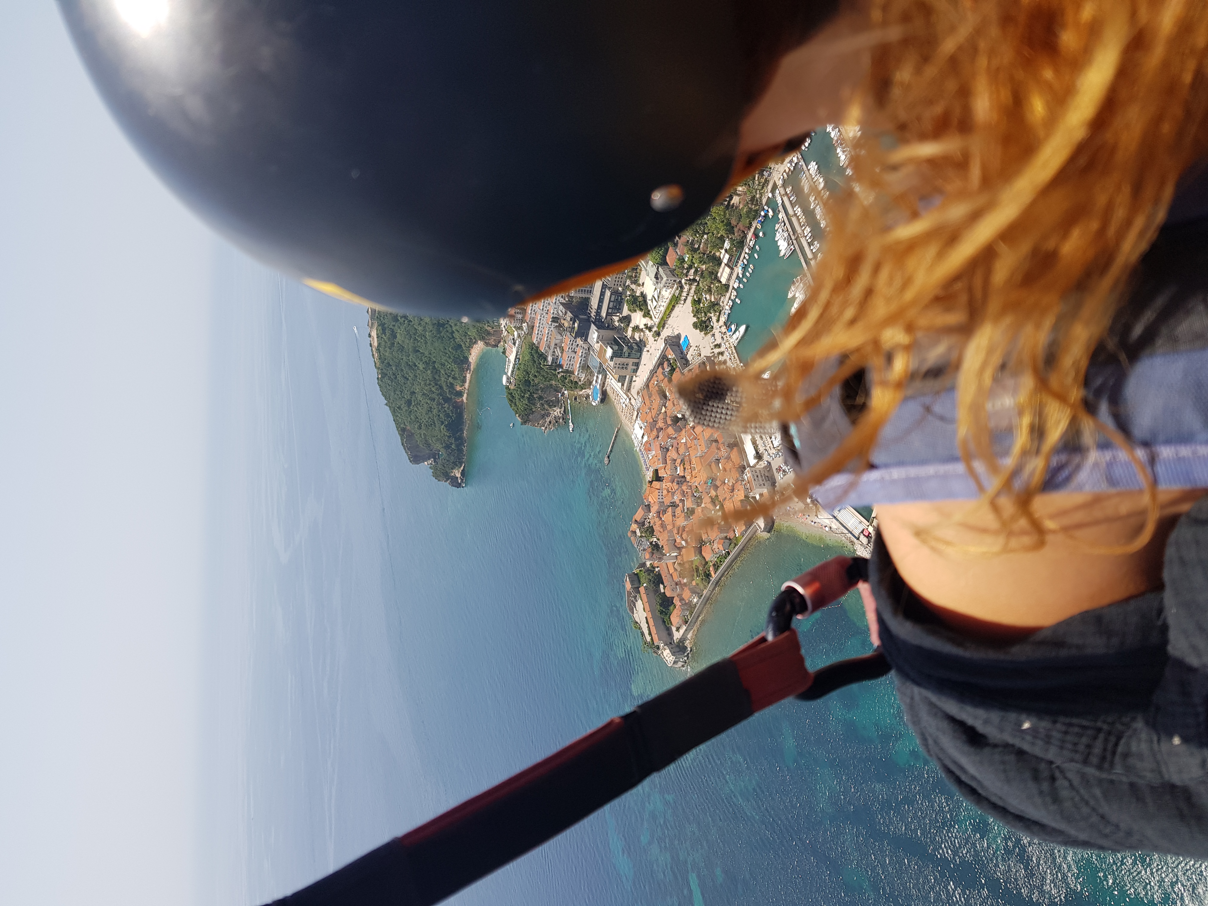 Tandem paragliding flight above Budva, Montenegro