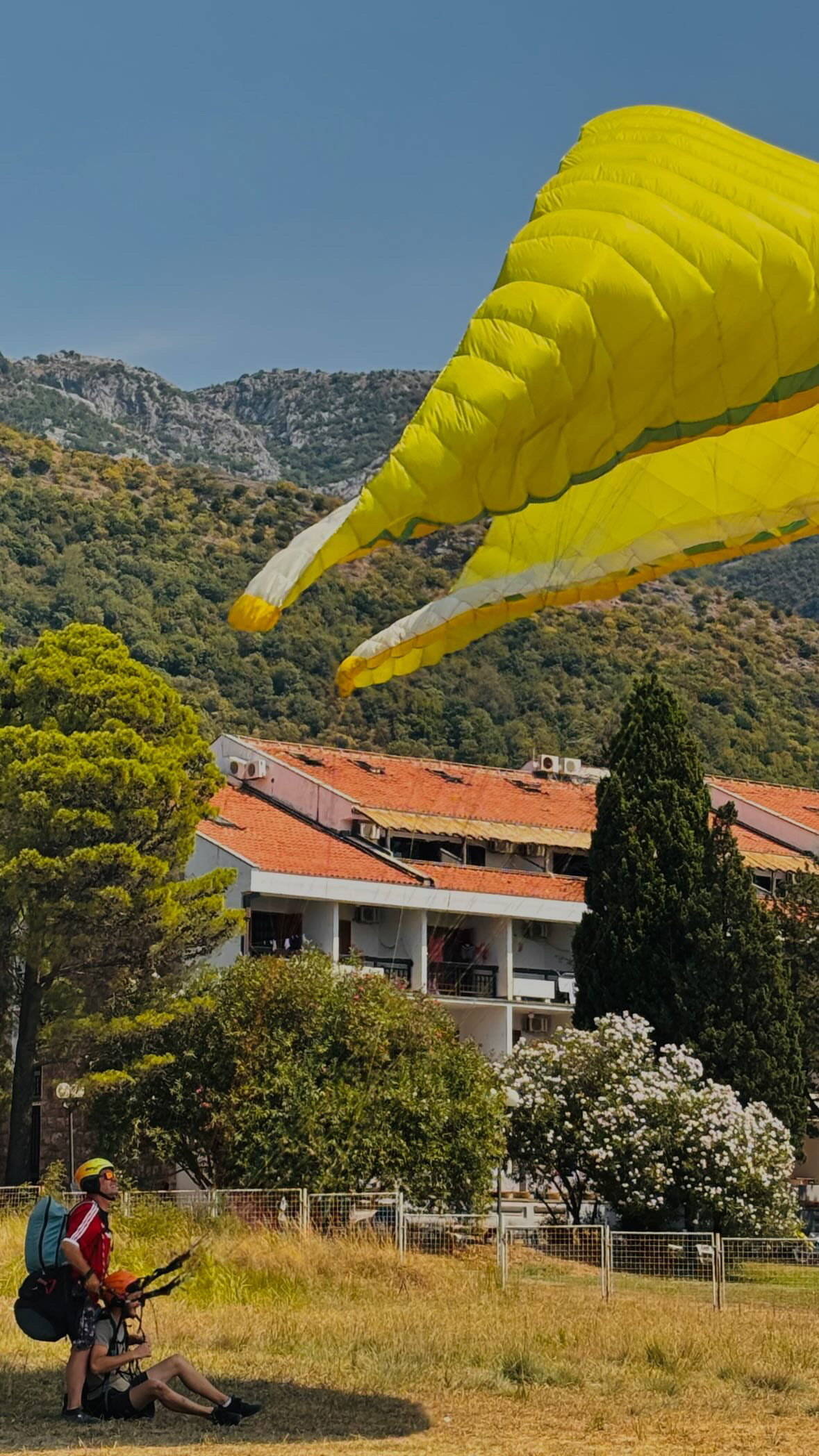 Tandem paragliding flight above Budva, Montenegro